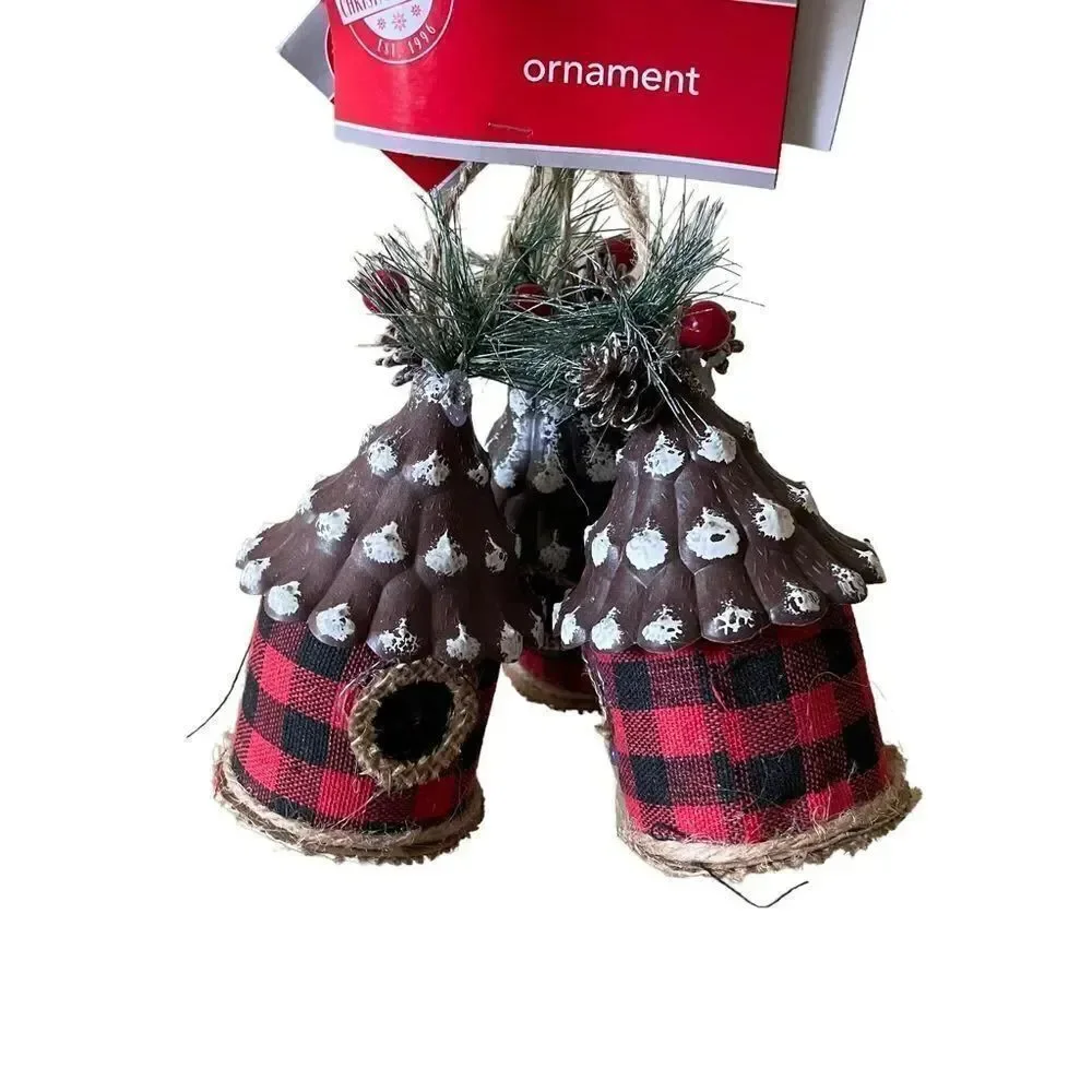 Christmas House Buffalo Check Bird House Bohemian Rustic Farmhouse Set